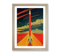Spaceship Rocket Vintage Art No.1 Framed Print | A4 Oak Framed Wall Art | Ready to Hang | Classic Nature Picture | Living Room Bedroom Lounge Office