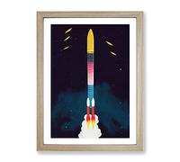 Spaceship Rocket Vintage Art No.3 Framed Print | A2 Oak Framed Wall Art | Ready to Hang | Classic Nature Picture | Living Room Bedroom Lounge Office