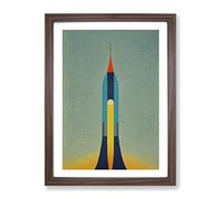Spaceship Rocket Vintage Art No.4 Framed Print | A2 Walnut Framed Wall Art | Ready to Hang | Classic Nature Picture | Living Room Bedroom Lounge Office
