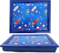 Spaceship Theme Kids Lap Tray Soft Bean Bag Padded Cushion Breakfast Dinner Playing TV Food Drink Compact Lightweight Space Spaceships Kids Serving Tray