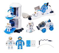 Spaceship Toy Set for Boys Girls, Space Shuttle Toys with Lights & Sound, including 2 Astronauts Figure, 1 Rotating Space Station, 1 Space Rover, Astro Venture Space Playset 10 Pcs (Blue) (Blue)