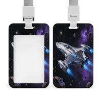 Spaceship Voyage Id Badge Holder with Breakaway Lanyard Abs Plastic Name Tag Holder Vertical Clear Front Window Push Slide Card Protector Gift for NurseTeacher Office Staff & Events