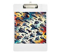 Spaceships Clipboard Acrylics Cute Clip Board Paperboard Chic Design Clipboard with Low Profile Metal Clip for Teachers, Students, Nurses 12.5 x 9 Inches