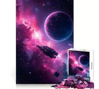 Spaceships in Nebula with Planet Jigsaws 1000 Pieces for Adults Mind Exercise Toy Stress Relief Design Assembly Elegant Gift 50x75cm