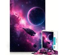 Spaceships in Nebula with Planet Jigsaws 1000 Pieces for Adults Mind Exercise Toy Stress Relief Design Assembly Elegant Gift 50x75cm