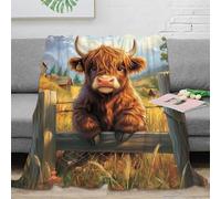 SPACESK Highland Cattle Microfiber 3D Printing Throw Blanket Super Soft Plush Couch TV Bed Fuzzy Blankets Comfy Warm Heavy Duty Flannel Décor for Kids Teens Adults 70x80inch(180x200cm)