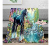 SPACESK Horses at Sunset Microfiber 3D Printing Throw Blanket Super Soft Plush Couch TV Bed Fuzzy Blankets Comfy Warm Heavy Duty Flannel Décor for Kids Teens Adults 60x80inch(150x200cm)