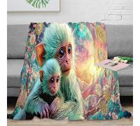 SPACESK Monkey Babies Ultra-Soft Micro Blanket Lightweight Warm Microfiber Breathable 3D Printed Throw Decorative Design All Seasons for Any Occasion for Kids Teens Adults 40x50inch(100x130cm)