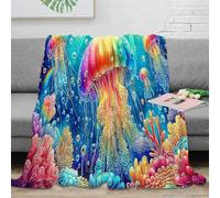 SPACESK Rainbow Jellyfish 3D Throw Blankets Microfiber Soft Cozy Flannel Fleece Blanket Sport Fluffy Fuzzy Couch Sofa Warm Décor for Kids Teens Adults 70x80inch(180x200cm)
