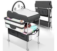 SpaceSlate Baby Changing Table Black with Storage - Collapsible Baby Diaper Changing Station with Toy Holder, Baskets - Diaper Changing Table for Small Spaces, Portable Changing Table for Baby