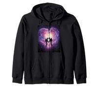 Spacetime Embrace Interstellar Couple Celestial Connection Zip Hoodie