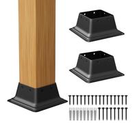 SPACEUP Post Base 3.35''×5.12''x2.6'' Black Square Brackets Internal Size 3.5 x 3.5 Inch 3 Pcs Heavy Duty Steel Post Base Cover Wood Post Anchor Deck Base Plate