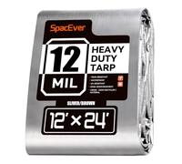 Spacever Tarp Heavy Duty 12x24 FT, 12 Mil Thick Large Tarps Water-Proof with Grommets, UV& Tear Resistant, Plastic Cover for Pool Roof Tent Outdoor Firewood, Silver& Brown