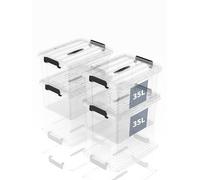 SpaceXpert Storage Boxes with Lid 35L, Plastic Storage Box with Handle, Stackable Container for Home Office Garage Accessories, Hand-Carryable Bin, Easy to Carry, Transparent, 35L(Set of 4)