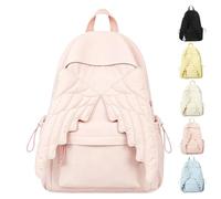 Spacious Angel Wing Travel Backpack, Fun Novelty Nylon Bag with Zipper | Large Capacity Cute Daypack with Quilted Wing, Lightweight Practical Angel Wings Bag for Daily Travel School Casual (Pink)