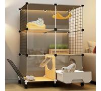 Spacious Cat Cage Enclosure with Litter Box & Ladders - Metal Wire Playpen for Small Animals, DIY Detachable Cat Kennels, Safe & Comfortable Habitat
