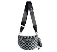 Spacious Checkered Nylon Crossbody Bag Bum Bag Checkered Handbags Wallets for Women, Black Grey Checkered, M