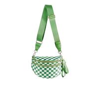 Spacious Checkered Nylon Crossbody Bag Bum Bag Checkered Handbags Wallets for Women, Green Checkered, 5 inches (width) x 14 inches (length) x 9 inches (height)