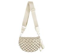 Spacious Checkered Nylon Crossbody Bag Bum Bag Checkered Handbags Wallets for Women, Khaki Beige Checkered, L