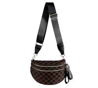 Spacious Checkered Nylon Crossbody Bag Bum Bag Checkered Handbags Wallets for Women, Khaki Checkered -2, M
