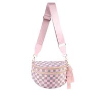 Spacious Checkered Nylon Crossbody Bag Bum Bag Checkered Handbags Wallets for Women, Pink and Gray Checkered, 5.3 liters