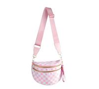 Spacious Checkered Nylon Crossbody Bag Bum Bag Checkered Handbags Wallets for Women, Pink Checkered, M