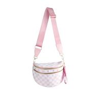 Spacious Checkered Nylon Crossbody Bag Bum Bag Checkered Handbags Wallets for Women, Pink Checkered, M