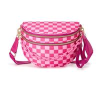 Spacious Checkered Nylon Crossbody Bag Bum Bag Checkered Handbags Wallets with Personalized Chain for Women, Chain - Rose Pink Checkered, M, Stylish