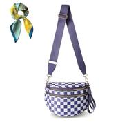 Spacious Checkered Purse Waist Pack Belt Bag,Geometric Bum Bags for Women,Nylon Trendy Functional Bum Crossbody Bag (Deep Purple)