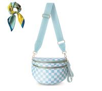 Spacious Checkered Purse Waist Pack Belt Bag,Geometric Bum Bags for Women,Nylon Trendy Functional Bum Crossbody Bag (Blue)