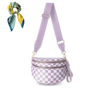 Spacious Checkered Purse Waist Pack Belt Bag,Geometric Bum Bags for Women,Nylon Trendy Functional Bum Crossbody Bag (Light Purple)
