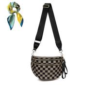 Spacious Checkered Purse Waist Pack Belt Bag,Geometric Bum Bags for Women,Nylon Trendy Functional Bum Crossbody Bag (Coffee)