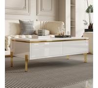 Spacious Coffee Table with 2 Hidden Drawers, Versatile Room Table for Italian-Style Rooms or Cream-Toned Spaces, 100L x 50W x 36H cm, White Aosom UK