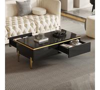 Spacious Coffee Table with 2 Hidden Drawers, Versatile Room Table for Italian-Style Rooms or Cream-Toned Spaces, 100L x 50W x 36H cm, Black Aosom UK