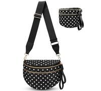 Spacious Crossbody Bag Bum Bag for Women, Dot Print Checkered Purse Nylon Fanny Pack Belt Bag, Black Bum Bag, One Size