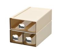 Spacious Desk Drawers, Stackable Desktop Organizer, Plastic Storage Box for Office, School & Home Supplies (1 Middle & 2 Small Drawers, Cream)