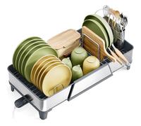 Spacious Dish Drying Rack - Triple Expandable Dish Rack for Kitchen Counter, Stainless Steel Sink Arrangement and Storage Essentials with Utensil & Pans Holder for Home and Apartment, Grey