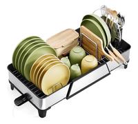 Spacious Dish Drying Rack - Triple Expandable Dish Rack for Kitchen Counter, Stainless Steel Sink Arrangement and Storage Essentials with Utensil & Pans Holder for Home and Apartment