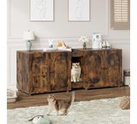 Spacious Double Cat Litter Box Enclosure for 2 Cats, Modern Hidden Litter Cabinet, Ventilated Wood Furniture, Easy-Clean Pad, Extra Large Cat Washroom 55.1 x 17.9 x 22.1in, Vintage Brown
