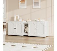 Spacious Double Cat Litter Box Enclosure for 2 Cats, Modern Hidden Litter Cabinet, Ventilated Wood Furniture, Easy-Clean Pad, Extra Large Cat Washroom 55.1 x 17.9 x 22.1in, White