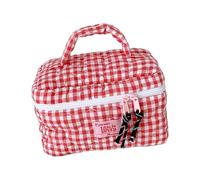 Spacious Gingham Cosmetic Featuring Quilted Heart Embroidery and Hand Handle for Gym Essentials Large Capacity Spacious Gingham Makeup Bag