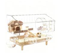 Spacious Hamster Cage - Acrylic Habitat for Small Pets | Large 45x28x34cm Size, Food Bowl and Exercise Wheel Included, Extra Tank Design, Indoor Travel Housing, Pet Enthusiast