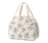 Spacious Insulated Cotton Lunch Bag with Portable Handle, Designed for Keeping Lunch Fresh, Suitable for Busy For Workdays and Travel Needs (Stitchbase flower)