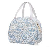 Spacious Insulated Cotton Lunch Bag with Portable Handle, Designed for Keeping Lunch Fresh, Suitable for Busy For Workdays and Travel Needs (blue flowers)
