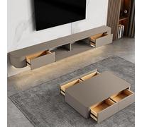 Spacious Khaki Floating TV Cabinet Solid Wood Media Console 240CM/94.5IN No Assembly Stylish Under TV Storage with Drawers & Threading Holes Modern Home Décor