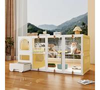 Spacious Large Cat Cages Indoor with Litter Box, Detachable Cat Playpen for 1-2 Cats, DIY Small Animal House, Layered Design, Easy to Clean, 141x46x70cm