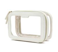 Spacious Makeup Bag Clear Cosmetic Transparent Zipper Closure Waterproof Visible Portable Square Shape Large Capacity Outdoor Business Trip Toiletry White