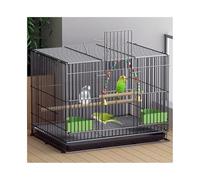 Spacious Metal Bird Cage Pull Tray Multiple Feeding Doors Foldable Design for Parrots Small Birds Cockatiels(Black,Medium)