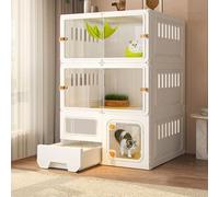 Spacious Transparent Cat Enclosure With Built-In Litter Box, Indoor Villa For Cats - Ultimate Privacy, Comfort & Play Space For Feline Friends,White-71x46x106cm