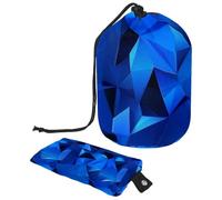 Spacious & Waterproof: Large Barrel Makeup Bag for Women, The Ultimate Toiletry Organizer for Travel & Home Storage, Blue Triangle Geometric